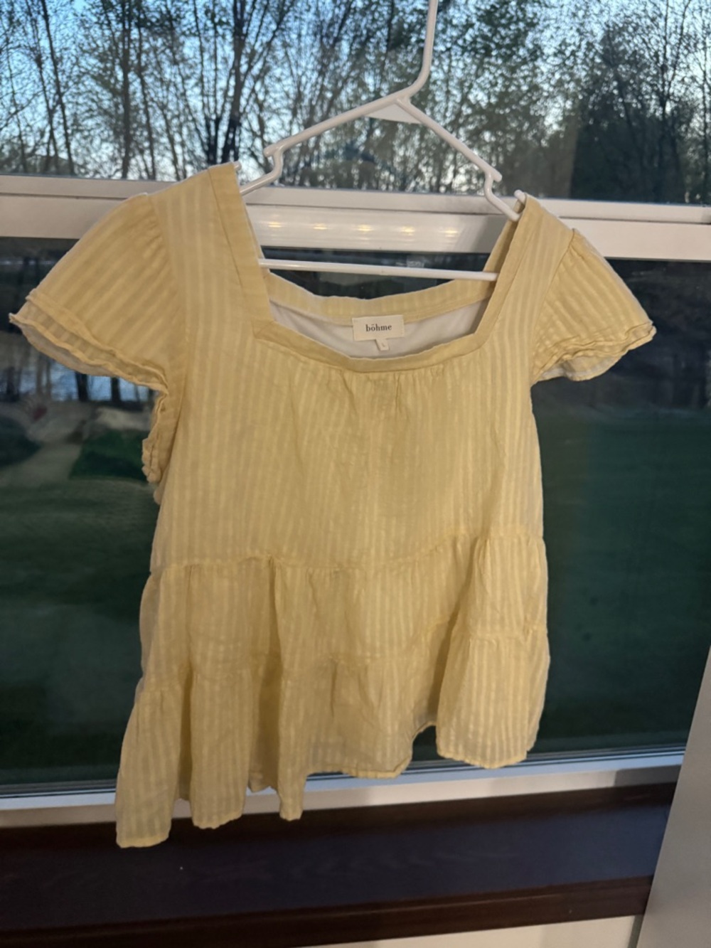 bohme Pale Yellow Tiered Square-Neck Short Sleeve Top